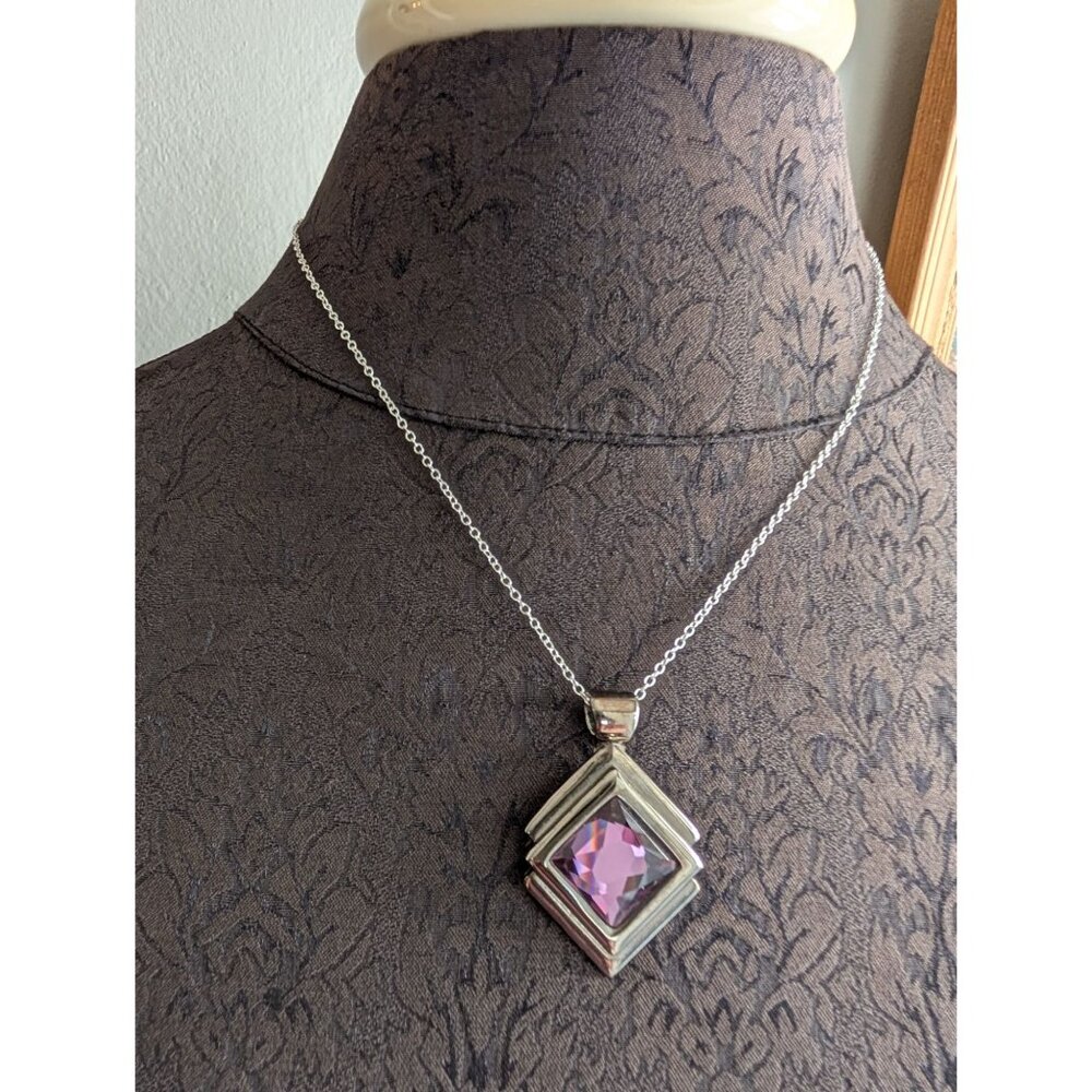 Sterling Silver Necklace W/ Purple Gemstone Pendant By Lia Sophia